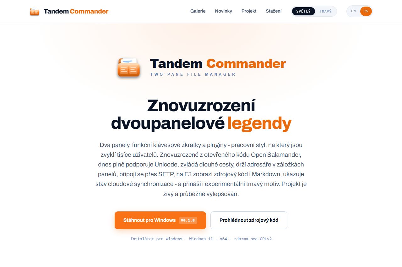Úvodní stránka projektu Tandem Commander