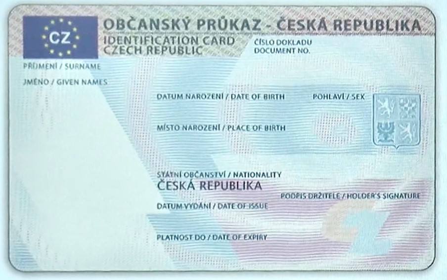 Přední strana českého občanského průkazu vzoru 2021