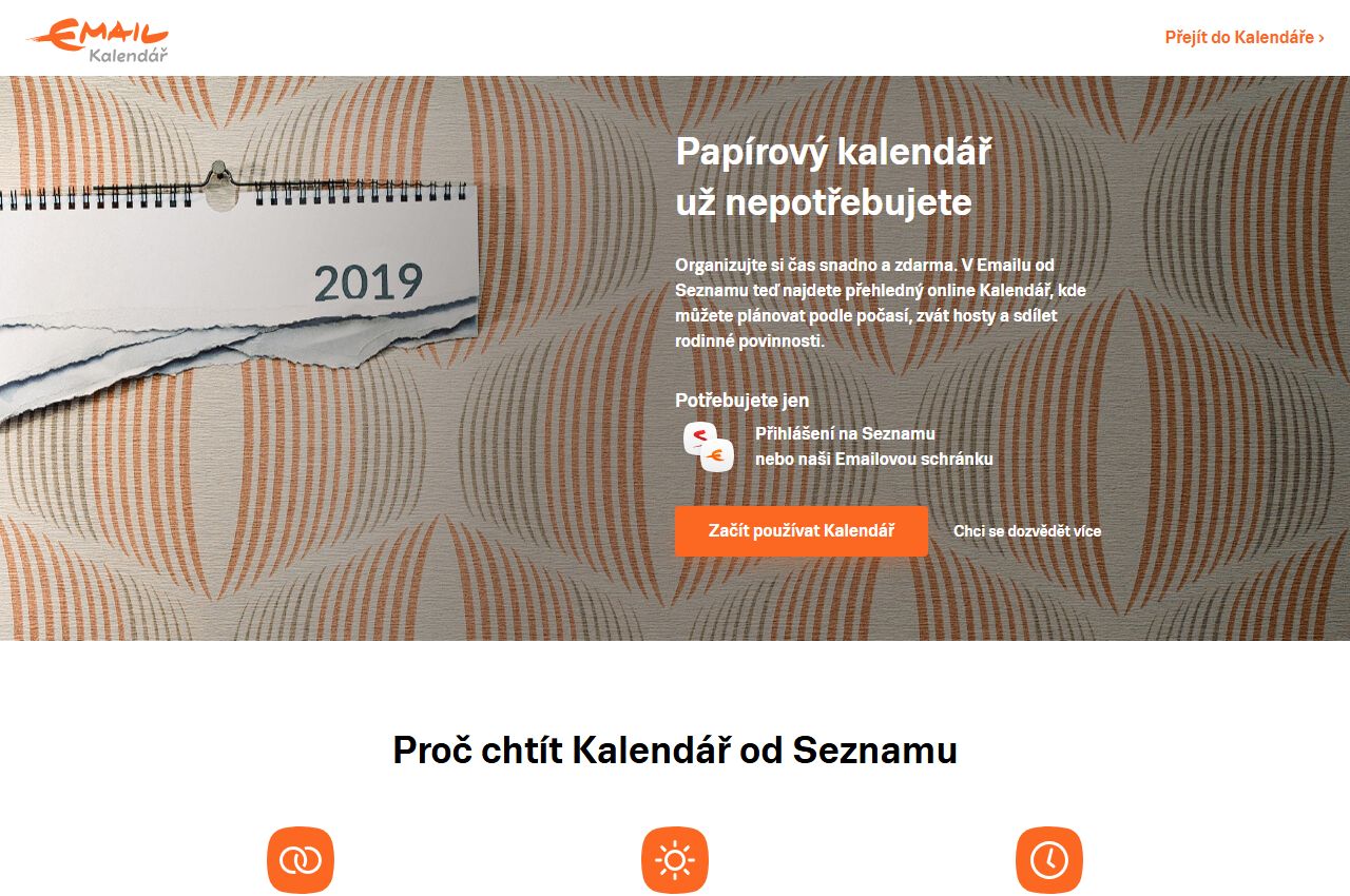 Úvodní stránka služby Seznam Kalendář